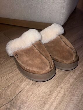 UGG Chestnut Suede Shearling Clog Mules